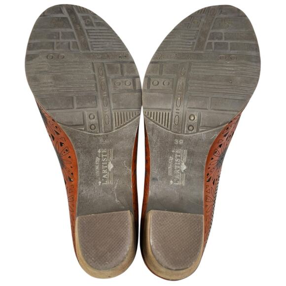 L’artiste X Spring Step Habune Brown Leather Floral Sandal Size 39 US 8.5 - Picture 9 of 12